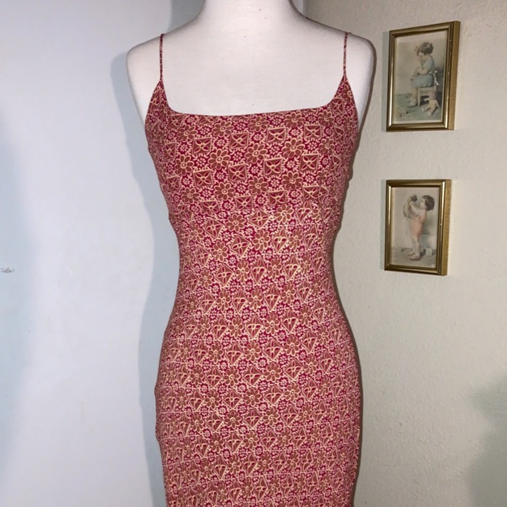 Red floral midi dress